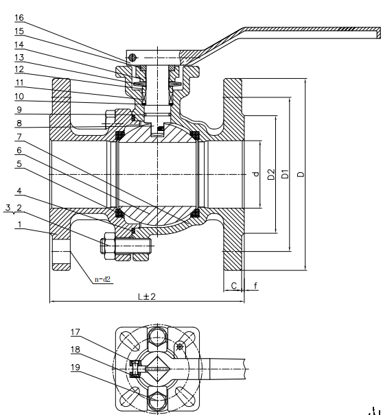 300LB flange ball valve structure