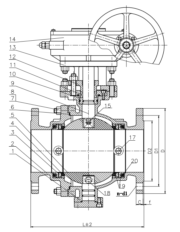 drawing for 600lb trunnion ball valve