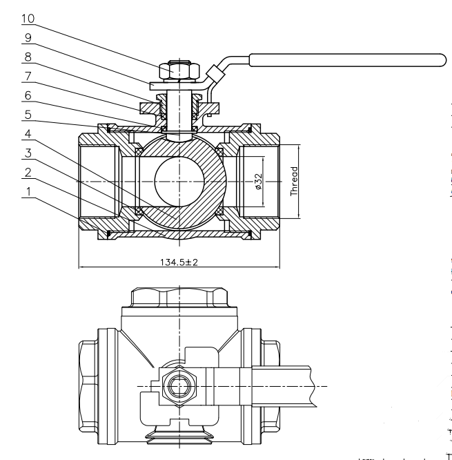 Three way ball valve structure