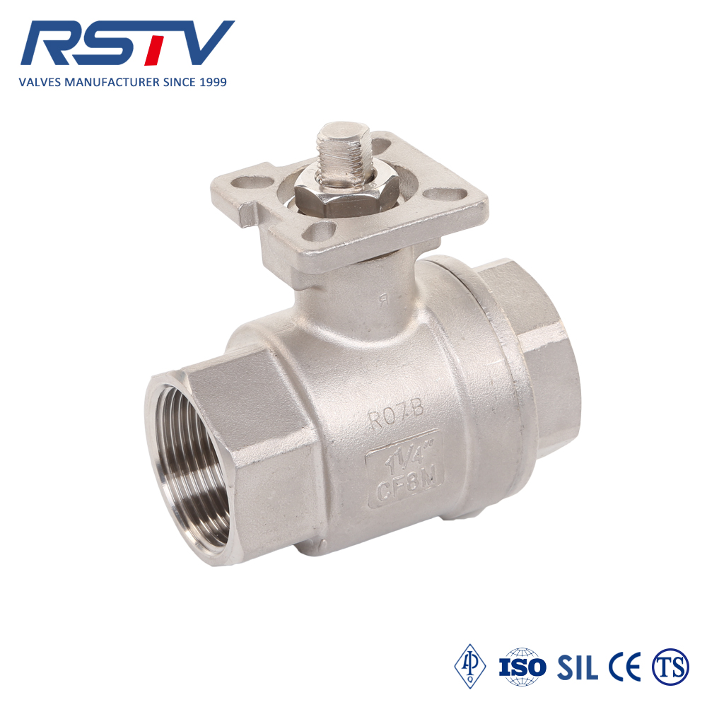 2pc stainless steel ball valve with high mounting pad 